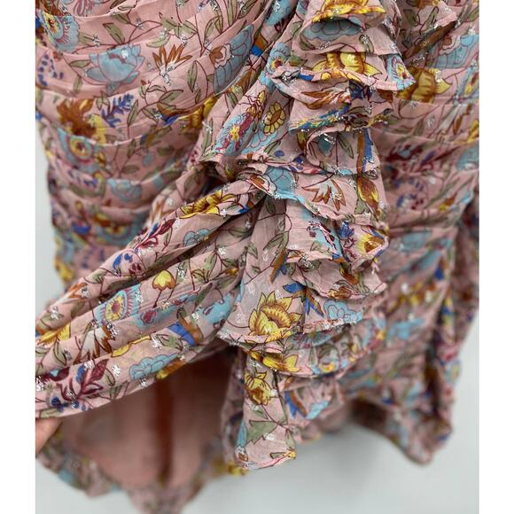 Walter Baker Floral Fitted Smocked Waist Ruffle Pink Primrose Chiffon Dress NEW - Picture 10 of 15